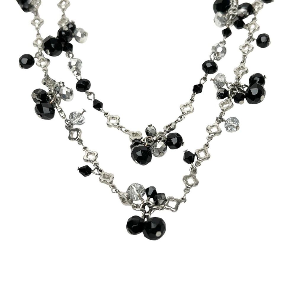 Lot Of 2 Necklaces Silver Black Beads Faceted Smooth Signed Premier Designs WHBM - Picture 3 of 13